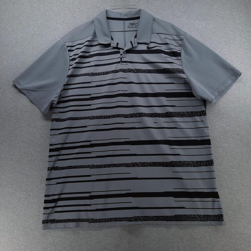 Nike Golf Polo Shirt Mens XL Gray Stripe Dri-FIT Standard Fit Performance